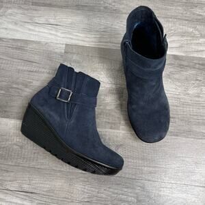 Skechers Suede Parallel Wedge Ankle Boots Day Date Blue Navy Blue Size 7